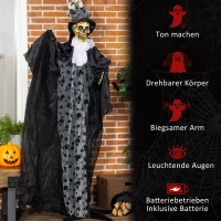 Outsunny 183cm Dekoracja Halloween Ruchomy Duch Pana Młodego w Naturalnej Wielkości z Szkieletem, Miga Oczami i Efektami Specjalnymi oraz Funkcją Dźwiękową(m-7)