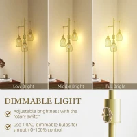 HOMCOM 3-Light Floor Lamp, 170cm Industrial Dimmable Standing Lamp with Steel Wire Cage Lampshades for Living Room, Bedroom, Dining Room, Study, Bulb Not Included, Gold Tone(m-4)