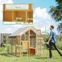 PawHut Gallinero de madera con recinto, cerradura de seguridad, puerta, 4 cajas nido, para 8-12 gallinas, aprox. 2,8 x 1,8 x 1,9 m, Amarillo(m-3)