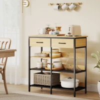 HOMCOM Kredens, Komoda z 2 szufladami, 3 otwartymi półkami, Szafka kuchenna, Szafka bufetowa, Szafka na zapasy dla kuchni, salonu, jadalni, 90x40x91 cm, Drewno naturalne(m-7)