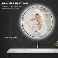 HOMCOM Oglindă de Baie Anti-Ceață cu Lumini LED Reglabile, Ø70x3 cm, Negru(m-5)