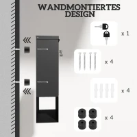 Skrzynka na listy ścienna z zamkiem, mosiężny rdzeń, metalowa(m-7)