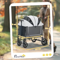 PawHut Dog Stroller, Puppy Buggy Cargo Trailer with Removable Adjustable Canopy, Storage Bag, Washable Cushion, Safety Leashes, Folding Pet Stroller for Large Dogs, Dark Grey(m-3)
