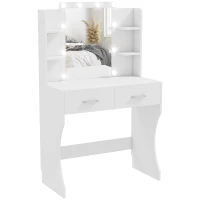 HOMCOM Dressing Table with LED Lights, Adjustable Brightness and 3 Light Colours, Modern Vanity Table with Mirror, Drawers and Open Shelves for Bedroom, White(m-1)
