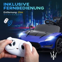 AIYAPLAY Maserati GT2 Licensed 12V Kids Electric Ride on Car, Battery Powered Toy Car with Suspension System, Remote Control Music Horn Lights, Auxiliary Wheels, for Ages 3-5 Years - Blue(m-8)