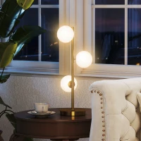 Lampa stołowa HOMCOM z 3 kloszami w kształcie kul, Lampa nocna ze stabilną podstawą ze stali, Gniazda G9, Lampa do czytania do sypialni salonu - Mosiądz(m-7)