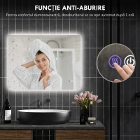 HOMCOM Oglindă de Baie LED cu Ramă, Anti-Abur, 3 Temperaturi de Culoare și Memorie, 80x60x4 cm, Transparent(m-6)
