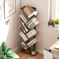 HOMCOM 9-Tier Tree Bookshelf, Industrial Free Standing Bookcase with Steel Frame, Display Storage Unit for Living Room Bedroom Home Office Study, Rustic Brown(m-7)