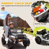 AIYAPLAY Elektryczny samochód dla dzieci, 12V, z pilotem, 2 silniki, pojazd dziecięcy z klaksonem, LED, muzyką, siedzeniem dla rodzica, zawieszeniem na 4 kołach, dla dzieci 3-8 lat, biały(m-5)
