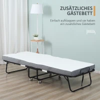 HOMCOM logeerbed opklapbed met wielen verstelbaar staal + schuim wit + zwart 200 x 75 x 42,5 cm(m-4)