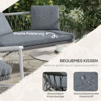 Outsunny 4 Pieces Patio Wicker Furniture Set with Cushions, Outdoor PE Rattan & Rope Woven Conversation Sofa Set with Rocking Function Seat, Glass Top Coffee Table, Grey(m-4)