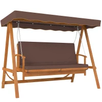 Outsunny Hollywoodschommel met zonnekap echt houten tuinschommel Schommelbank Schommel met ligfunctie van larikshout voor 3 personen(m-1)