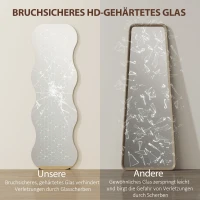 HOMCOM Pełnowymiarowe lustro 160 x 50 cm nieregularnie faliste bezramowe lustro stojące z podstawą drewnianą, lustro ściennie do oparcia, stojące, lustro do salonu, sypialni, przedpokoju, Czarne(m-7)