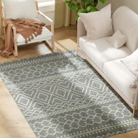 Dywan HOMCOM Płaskotkany Pralny Antypoślizgowy z Boho-Designem do Tarasu Balkonu Salonu i Kuchni, 170 x 120 cm, Szary(m-11)