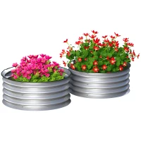 Outsunny Podwyższony ogródek metalowy, zestaw 2 donic na kwiaty, ziołowy ogródek, skrzynka na rośliny z otwartym dnem, warzywnik do ogrodu, balkonu, srebrny, 60 x 60 x 30 cm(m-10)