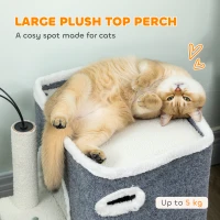 PawHut Drapak dla Kotów 58 cm, Mała Wieża z Jaskinią, 3 Pluszowe Kulki, Słupki Sisalowe, Platforma, Drapak dla Kotów, Drzewko dla Kotów, dla Kotów Średniej Wielkości, Szary(m-4)