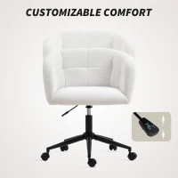 HOMCOM Krzesło biurowe do Home Office z wykończeniem aksamitno-lnianym, łukowate oparcie, regulowany krzesło obrotowe z funkcją kołysania, do 120 kg, do pokoju pracy, sypialni, kremowy(m-7)