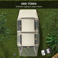 Namiot tunelowy Outsunny dla 5 osób, namiot rodzinny z 2 pokojami, oknami bocznymi, torbą na ramię, odporny na wodę 3000 mm, do ogrodu, kempingu, kolor khaki(m-6)