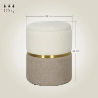 HOMCOM 36cm Round Storage Ottoman, Upholstered Chenille Footstool with Removable Lid, Vanity Stool for Living Room, Bedroom, Cream(m-3)