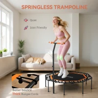 SPORTNOW Trampolina Fitness Składana Ø128 cm Mini Trampolina z Regulowanym Uchwytem na 5 Poziomach, Ciche Gumowe Liny, Trampolina dla Dorosłych, Trampolina do Skakania Wewnątrz i na Zewnątrz(m-5)