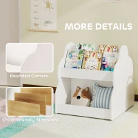 AIYAPLAY Regał dla dzieci, regał na książki z kołami, 4 półki, 2-poziomowy regał na zabawki do pokoju dziecięcego, pokoju zabaw, salonu, 54 x 50 x 56 cm, biały(m-6)