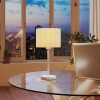 HOMCOM Bedside Table Lamp, Round Desk Lamp with Wave Lampshade, On-Off Switch for Bedroom, Living Room, Office, E27 Holder without Bulb (40W Max), White(m-9)