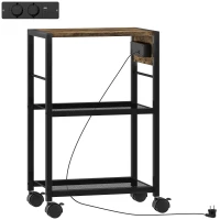 HOMCOM Mobile Printer Stand with Charging Station and USB/USB-C Ports, 3-Tier Under Desk Printer Cart with Storage Shelf and Lockable Wheels for Home and Office, Rustic Brown(m-1)