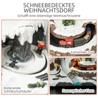 HOMCOM Animated Christmas Village with LED Lights and Music, Rotating Ice Skaters and Moving Train, Resin Tabletop Decoration, Multicolour(m-4)
