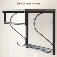 HOMCOM Wieszak ścienny z półką, 5 haczyków i drążkiem, 70 cm, do przedpokoju, salonu, sypialni, łazienki, szary(m-5)