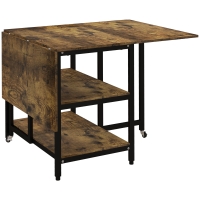 HOMCOM Stół Jadalny Składany, Stół Składany z Kółkami, 140 x 80 cm Stół Kuchenny z 2 Półkami dla 2-6 osób, Stół Jadalniany, do Kuchni, Jadalni, Stal, Rustykalny Brąz