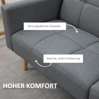 HOMCOM Sofa 2 w 1 z funkcją spania 205 x 88 cm, Kanapa z poduszkami, Wygląd lnu - Szara(m-4)