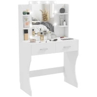 HOMCOM Dressing Table with LED Lights, Adjustable Brightness and 3 Light Colours, Modern Vanity Table with Mirror, Drawers and Open Shelves for Bedroom, White(m-11)