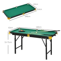 SPORTNOW Billardtisch 4,6ft składany 140 x 60 x 55-75 cm Stół bilardowy z akcesoriami, trójkąt, 2 kije, 16 kulek dla młodzieży, dorosłych, stal, Zielony(m-3)