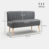 HOMCOM Sofa dwuosobowa, Mała Sofa Loveseat w wyglądzie lnu, Nowoczesna Sofa do Salonu, Sypialni, Małych Pomieszczeń, Szara, 117 x 56,5 x 77 cm(m-3)