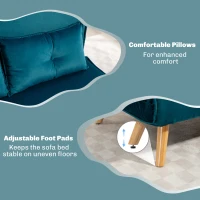 HOMCOM 2 Seater Sofa Bed, Click Clack Convertible Bed Settee with Adjustable Backrest, Modern Velvet Feel Fabric Sofa Couch with Pillows for Living Room, Bedroom, Guest Room, Dark Green(m-7)