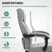 Ergonomiczny fotel biurowy HOMCOM z funkcją masażu, z funkcją leżenia, podnóżkiem, regulacją wysokości, obrotowy o 360°, szary(m-5)