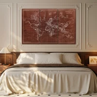 HOMCOM Cuadros en Lienzo Trípticos Mapamundi Vintage a Mano 120x60 cm con Marco de Madera Decoración para Dormitorio Marrón(m-9)