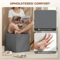 HOMCOM Taboret z Przestrzenią do Przechowywania, Kwadratowy Podnóżek, Pufa z Skrzynią, Stolik Kawowy, Skaj, 40 x 40 x 40 cm, Szary(m-6)