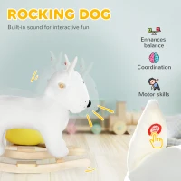 AIYAPLAY Rocking Horse, Animal Rocker Plush Ride on Dog with Barking, Wooden Base, for 2-4 Years Old, White(m-4)