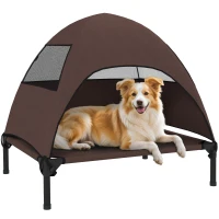 PawHut Elevated Dog Bed with Removable Canopy, Pet Bed with Storage Bag for Indoor Outdoor, for Small Medium Dogs, 76 x 61 x 71 cm, Coffee(m-11)
