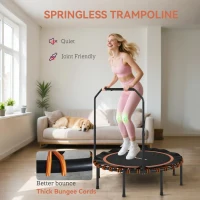 SPORTNOW Składana Mini Trampolina Fitness Ø122 cm z 5 Regulowanymi Poziomami Uchwytów, Cicha Gumowa Linka, Trampolina dla Dorosłych do Wewnątrz i Na Zewnątrz(m-5)