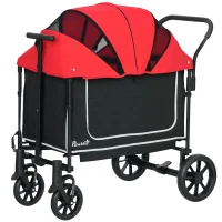 PawHut Dog Stroller, Puppy Buggy Cargo Trailer with Removable Adjustable Canopy, Storage Bag, Washable Cushion, Safety Leashes, Folding Pet Stroller for Large Dogs, Red(m-10)