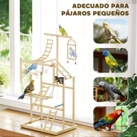 PawHut Parque de Juegos para Pájaros Soporte de Madera para Pájaros con Escaleras Columpio Cadena Bandeja Comederos(m-7)