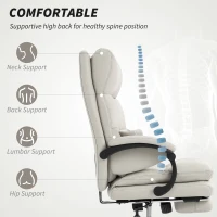 Fotel Biurowy HOMCOM z Podparciem Lędźwi, Podłokietnikami, Podnóżkiem, Regulowany Wysokość, Obity Skórą Ekologiczną, Jasnoszary(m-4)