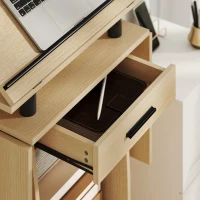 HOMCOM Podium Stand with Tilting Desktop and Drop Leaves, Mobile Laptop Desk with Drawer and Storage Shelves for Classroom, Home Office, Meeting Room, Oak(m-9)