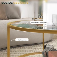 Stolik HOMCOM: Okrągły stolik pomocniczy z półką, stalowy stelaż, stolik kawowy, szafka nocna do salonu, sypialni, złoty, Ø60 x 43 cm(m-5)