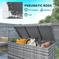 Outsunny Skrzynia na poduszki Rattan 380L odporna na warunki atmosferyczne z pokrywą i wbudowanym uchwytem, pojemność UV-odporna, skrzynia ogrodowa o wymiarach 130x61x65 cm, kolor ciemnoszary(m-5)