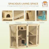PawHut Wooden Hamster Cage, 4 Tier Mouse Cage with Feeder, Seesaw, Ramp, Huts, for Dwarf, Syrian Hamster, Gerbils, 115 x 69.5 x 79cm(m-4)