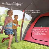 Outsunny 4-6 Man Family Camping Tent w/ 2 Bedrooms and a Living Room, Waterproof Tunnel Tent w/ Sewn In Groundsheet, Doors, Windows, Carry Bag, Grey(m-7)