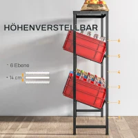 HOMCOM Drink Crate Rack for 6 Boxes, Black Steel, Freestanding Bottle Crate Stand, Drink Shelf, Height Adjustable, 103L x 33W x 113.5Hcm(m-6)
